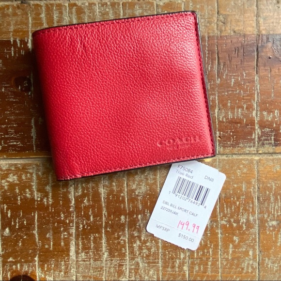 Coach Other - Mens Coach true red calf leather bi-fold sports wallet